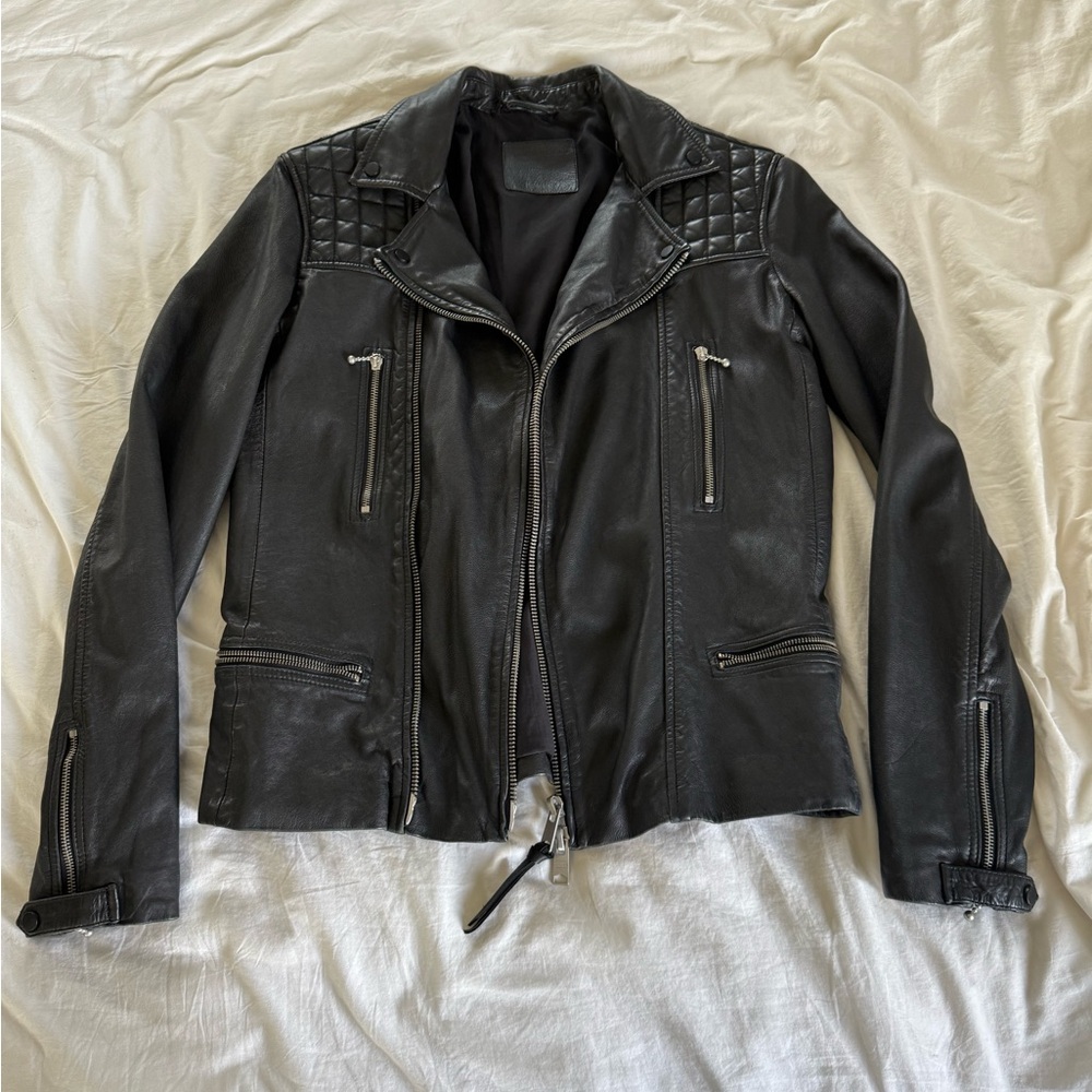 All Saints Black Leather Jacket CONROY